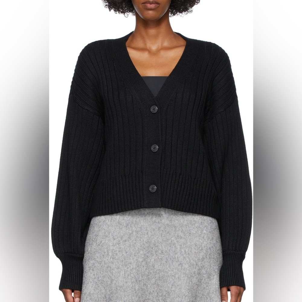 STAUD Black Button-Up Cardigan
